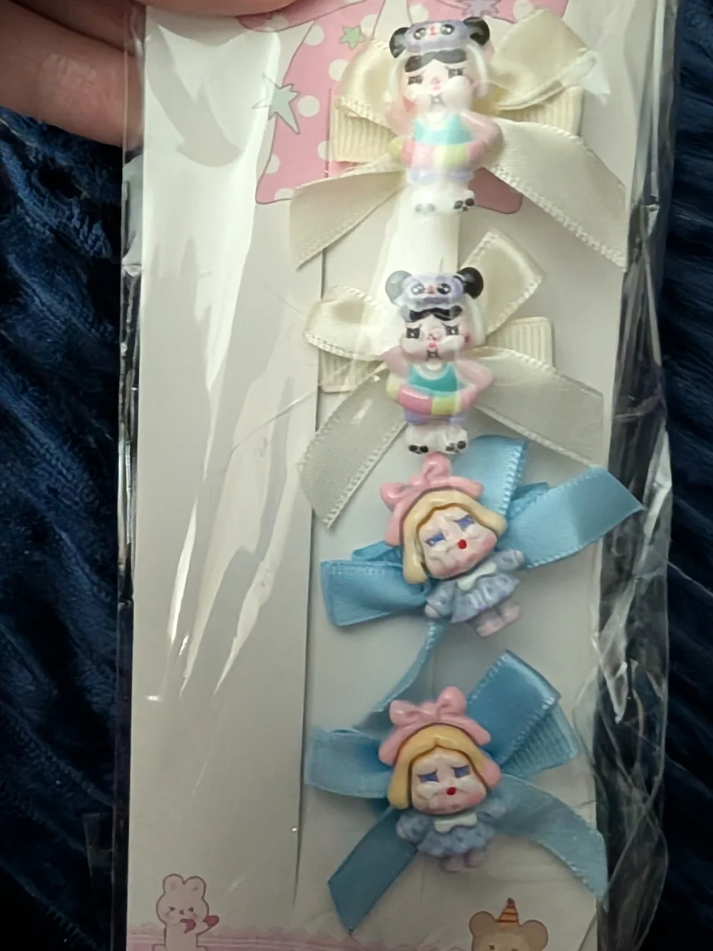 Cute Pastel Character Hair Clips - Blue & Cream